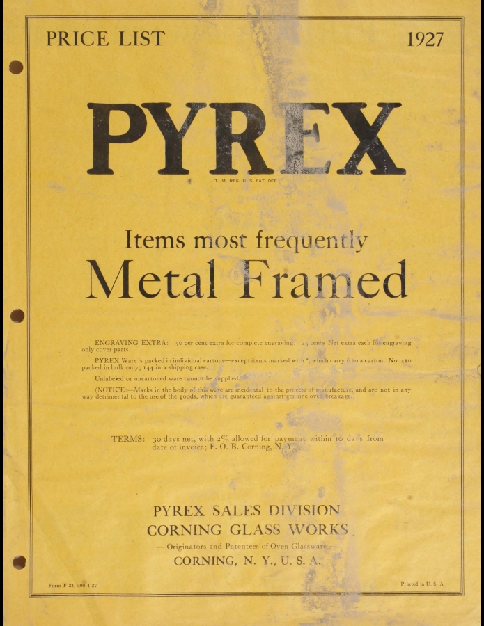 Price list : Pyrex, items most frequently metal framed