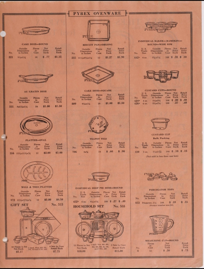 Illustrated price list of Pyrex Ovenware, teapots, nursing bottles: Western, January 1928