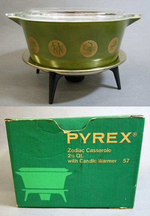 Pyrex “Zodiac” Casserole with Lid, Stand, and Original Box