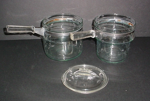 Pyrex, Kitchen, Vintage Pyrex Glass Double Boiler Pan Flameware Complete  Lid