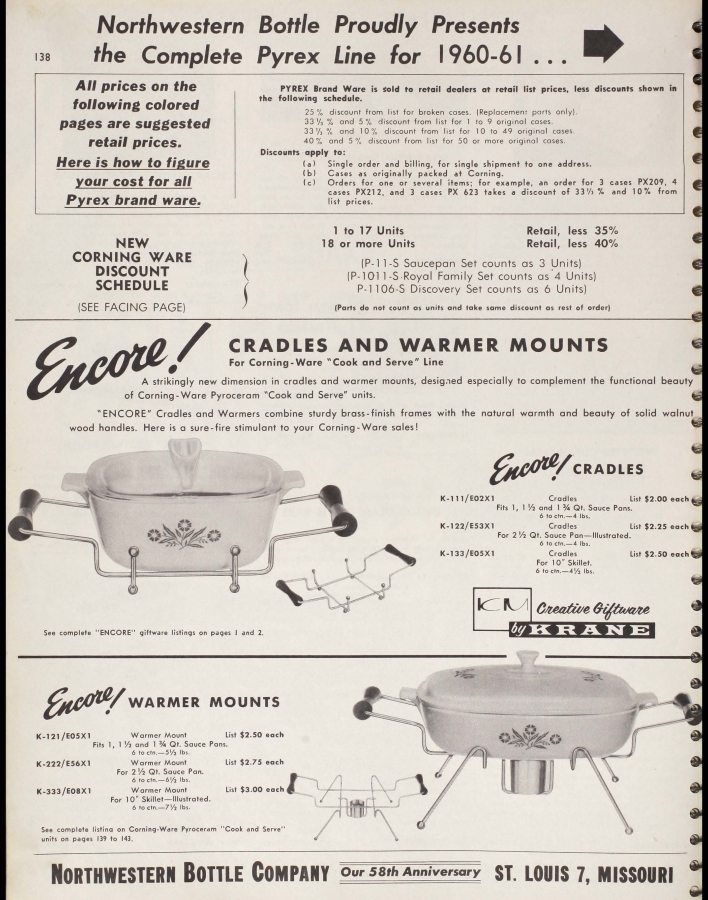 Page 138 featuring Pyrex from “Giftware housewares: new 1961 catalog” 