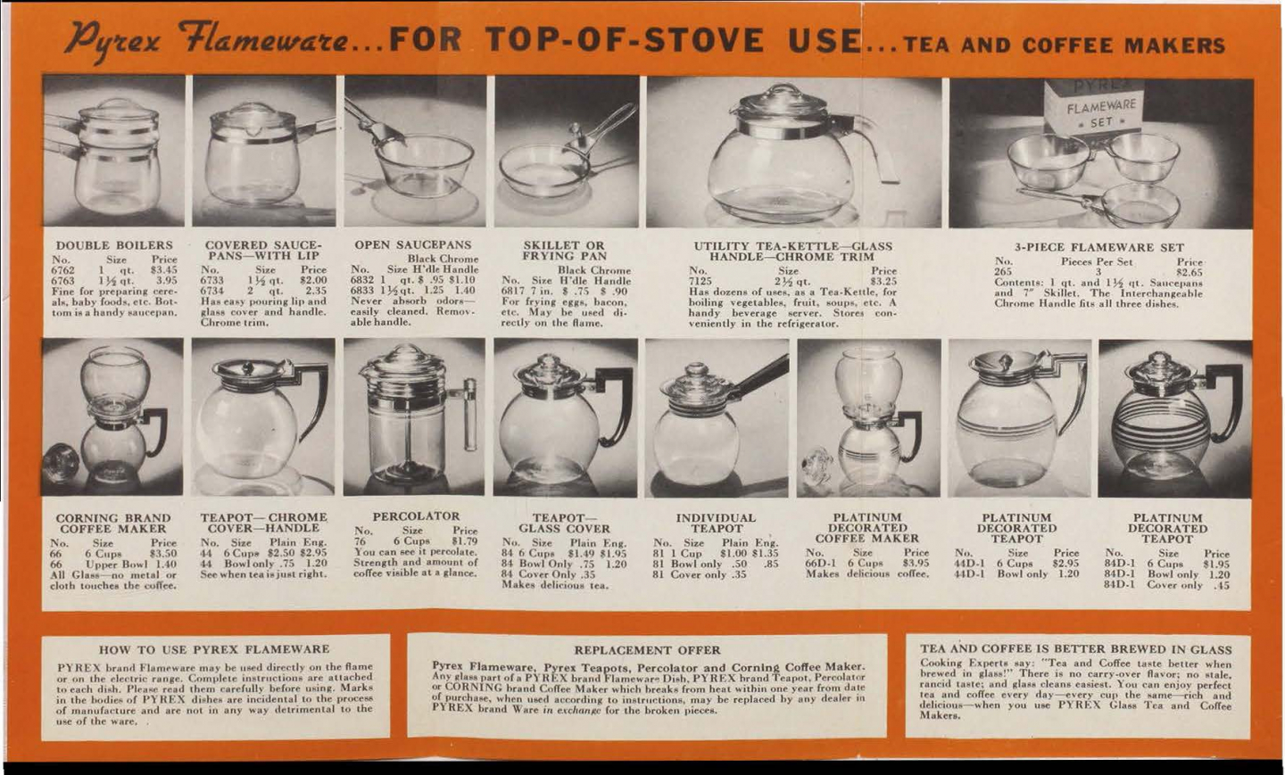 Flameware page from “Save up to 1/2 on Pyrex ovenware”