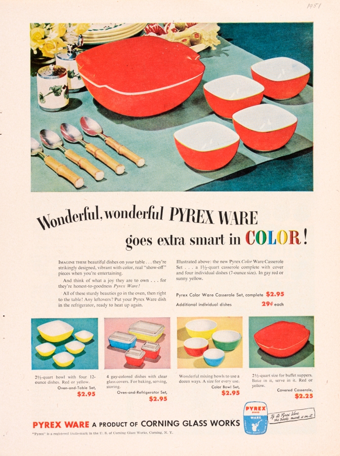 Wonderful, wonderful Pyrex Ware goes extra smart in COLOR!