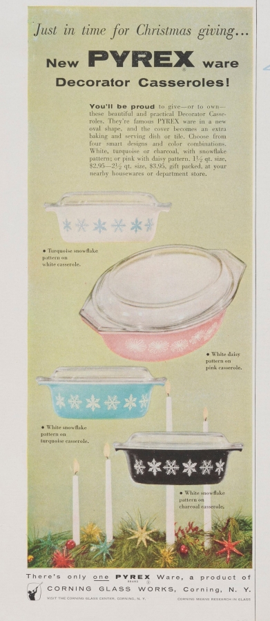 Just in time for Christmas giving... new Pyrex ware decorator casseroles!