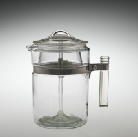 Pyrex FLAMEWARE 6-cup Percolator, made by Corning Glass Works, Corning, NY, probably 1939-1951. 2010.4.655.