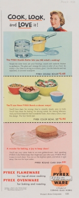 “Cook, look, and love it!” Pyrex advertisement