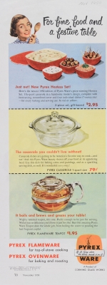 “For fine food and a festive table.” Pyrex advertisement 