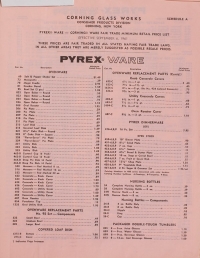 Pyrex ware – Corning ware fair trade minimum retail price list, effective September 6, 1961
