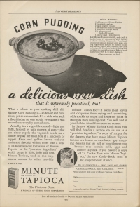 “Corn pudding, a delicious new dish that is supremely practical, too!” advertisement